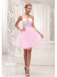 Beaded Up Bodice Lovely Baby Pink Prom / Cocktail Dress Strapless With Mini-length