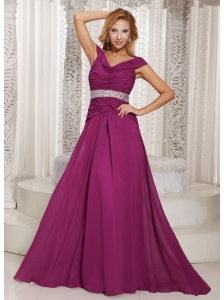 Fuchsia Off The Shoulder Ruched Bodice and Beading Customize Mother Of The Bride Dress For Spring