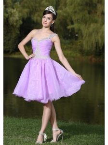 Lavender One Shoulder Prom / Cocktail Dress For Party With Beaded Decorate