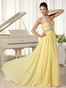 Light Yellow Beaded Decorate Bust and Waist Sweetheart Cheap Homecoming Dress