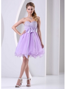 Lilac Sweetheart Beaded Chiffon Sash Short Dress For  Prom / Cocktail Knee-length Organza