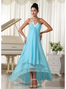 Lovely Natural Waist Chiffon and Baby Blue High-low For 2013 Homecoming Dress