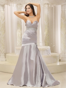 Modest Satin and Ruched Bodice Beaded Decorate Waist For Mother Of The Bride Dress