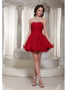 Red A-line Chiffon Ruched Bodice Homecoming Dress With Beaded Decorate For Cocktail