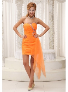 Ruched Bodice Beaded Decorate Sweetheart Neckline Orange Pretty Prom / Cocktail Dress For 2013