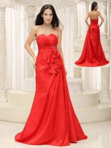 Sweetheart Red Mother Of The Bride Dress Dress Ruched Bodice Brush Train Lace-up