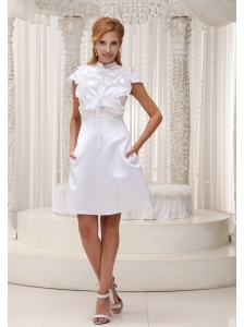 High-neck White Ruffled Decorate Bust Taffeta and Mini-length Mother Of The Bride Dress Dress For 2013