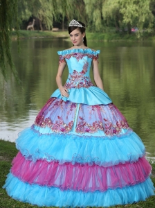 Off The Shoulder Appliques Ball Gown Quinceanera Dress For 2013 Floor-length Tiered Exclusive Style