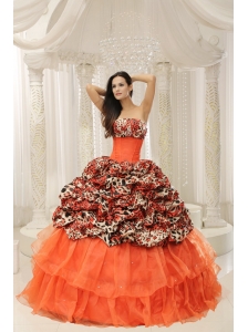 Organza Leopard Quinceanera Dress With Beaded Decorate