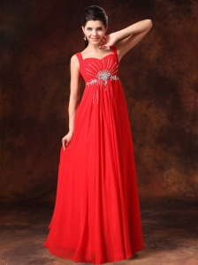 Red Empire Beaded Chiffon Straps Prom Dress For 2013 Custom Made In Selma Alabama