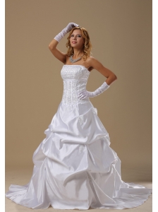 A-line Wedding Dress With Lace Bodice Pick-ups Strapless