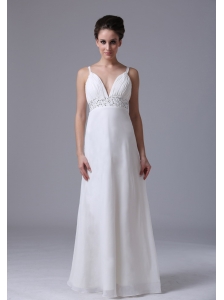 Beaded Decorate Waist  Chiffon Straps Empire Floor-length Prom Dress For 2013