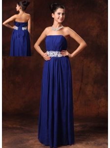 Blue Chiffon Appliques Decorate Waist Strapless Custom Made 2013 New Arrival Prom Gowns With Lace Up Back