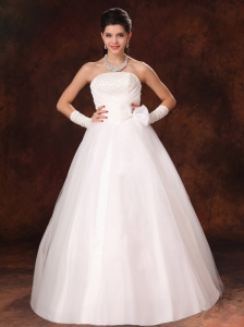 Bowknot Organza Strapless A-Line Garden Maternity Wedding Gowns For Custom Made In 2013
