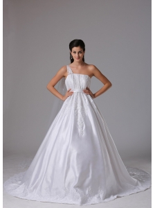 Customize A-line One Shoulder 2013 Wedding Dress Embroidery and Ruch In Madison Connecticut