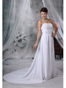 Fairfield Iowa Ruched Decorate Bust Court Train Strapless Chiffon For 2013 Low Cost Wedding Dress