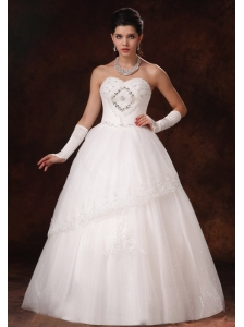 Lace A-line Sweetheart Beaded Organza Floor-length Wedding Dress For Custom Made In 2013