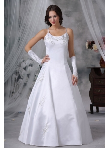 Mason City Iowa  Embroidery Decorate Bodice Straps Floor-length Ball Gown Satin Modest Style Wedding Dress For 2013