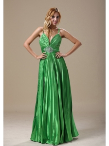 Minnesota Beaded Decorate Waist Pleat Decorate Bodice Spring Green Spaghetti Straps Floor-length 2013 Prom / Evening Dress