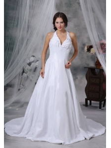 Oskaloosa Iowa Halter Pick-ups Decorate Bust Chapel Train Exclusive Style Wedding Dress For 2013
