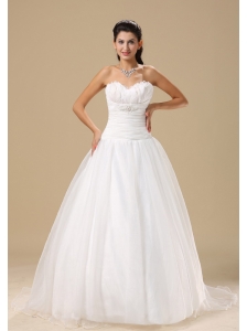 Sweetheart Neckline Ruch and Beading Decorate Bodice Court Train Organza Popular Style 2013 Wedding Dress
