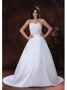 Sweetheart Neckline Satin Low Cost Wedding Dress With Beaded Decorate Waist In Show Low Arizona