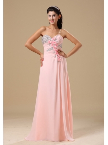 West Plains Beading and Hand Made Flowers Decorate Up Bodice Light Pink Chiffon Prom Dress For 2013