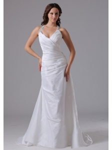 2013 Halter Ruched Bodice and Beading Wedding Dress With Brush Train