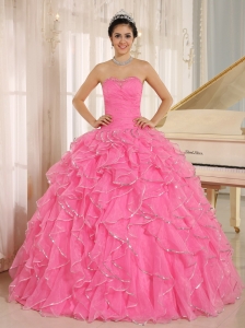 2013 Ruffles and Beaded For Rose Pink Quinceanera Dress Custom Made In Kailua City Hawaii