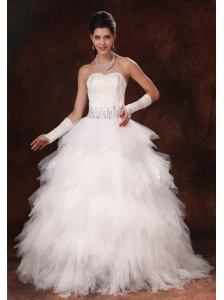 Feather Beaded Decorate Waist Tulle Sweetheart Gorgeous 2013 Custom Made Wedding Dress