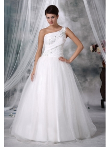 Fort Madison Iowa One Shoulder Beaded Decorate Up Bodice Taffeta and Organza Wedding Dress For 2013