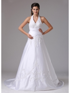 Hamden Connecticut Custom Made A-line Halter Wedding Dress With Embroidery and Ruch In 2013