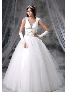 Jefferson Iowa Appliques With Beading Hand Made Flowers Ball Gown Tulle Floor-length 2013 Wedding Dress For Lovely Style