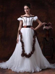 Off The Shoulder A-Line Elegant Organza Court Train Wedding Dress Pleat