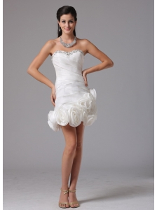 Sheath Column Sweetheart Beading 2013 Beach Short Wedding Dress With Hand Made Flowers