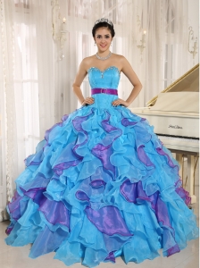 Stylish Multi-color Sweetheart Ruffles With Appliques 2013 Quinceanera Dress In New York