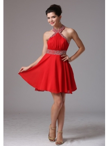 2013 Halter Beading and Ruch Stylish Homecoming Dress With Mini-length In Colorado