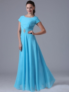 Baby Blue Scoop Bridesmaid Dress With Beading and Ruch In  Maryland