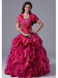 Ball Gown Fuchsia Ruffles Beaded Decorate Bust Military Ball Gowns With  Ruch In Maine