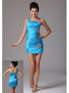 California City Stylish Baby Blue One Shoulder 2013 Prom Cocktail Dress With Beading and Ruch