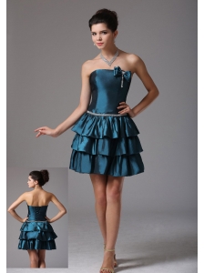 Custom Made A-line Ruffled Layeres Prom Cocktail Dress With Bow Beading In Georgia
