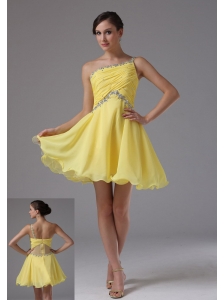 Custom Made One Shoulder and Yellow For Cocktail Dress With Ruched and Beading In Bear Valley California