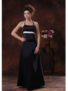 Halter Column Taffeta Floor-length Black 2013 Bridesmaid Dress