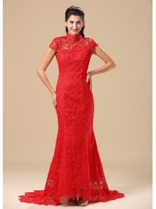 High-neck Short Sleeves and Lace Over Skirt For 2013 Celebrity Prom Dress In Phoenix