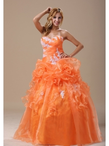 Michigan Appliques Decorate Up Bodice Orange With Hand Made Flowers Floor-length For 2013  Military Ball Gowns