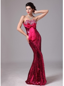 Paillette Over Skirt Red Bowknot Sweetheart Mermaid Stylish Celebrity Prom Gowns For 2013 Custom Made In Normal Alabama