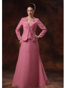 Rose Pink Appliques Decorate Bust Chiffon Mother Of The Bride Dress With Coat For Custom Made In Cumming Georgia