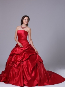 Wine Red Pick-ups Ball Gown Military Ball Gowns With Court Train In 2013