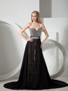 Black Sweetheart Neckline Beaded Decorate Chiffon Evening Dress With Court Train In Lithgow NSW