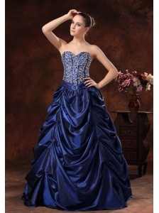 Bloomington Beaded Decorate Bodice Pick-ups A-line Floor-length Royal Blue Prom / Evening Dress For 2013
